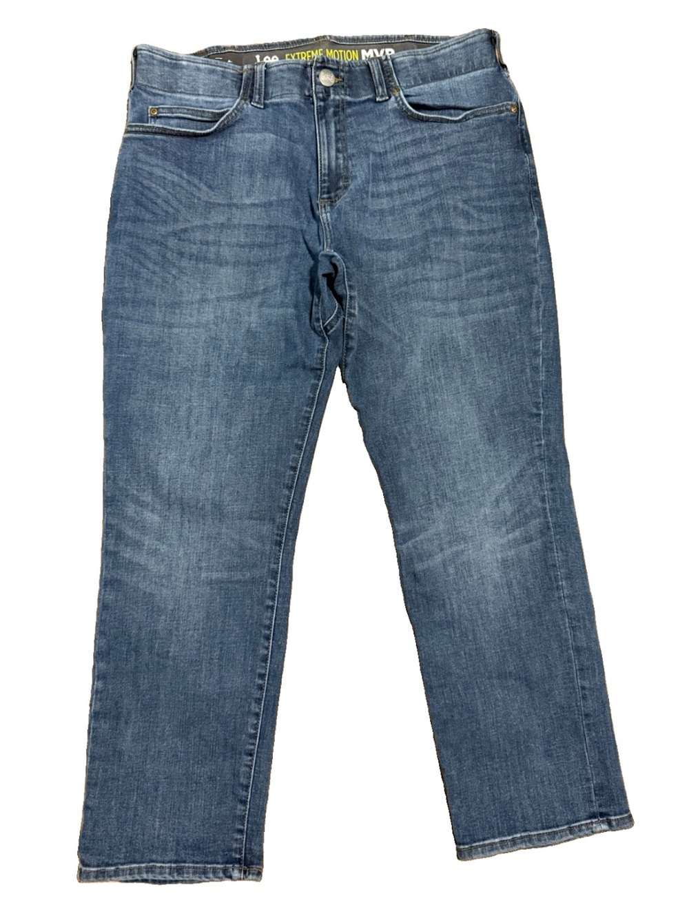 Lee Extreme Motion Straight Fit Tapered Leg Denim Jeans 36 X 29 Whiskered Blue